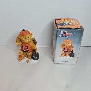 Vintage Halloween Bear Figurine with Pumpkin Costume